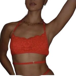 HAH Hot As Hell Women's M Don't Cross Me Lace Halter Crop Blood Orange Lace New